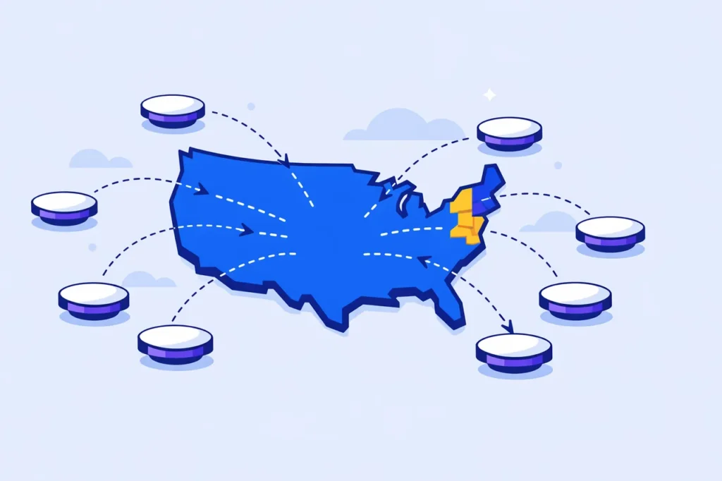 US new-casino market map showing multiple newly launched offshore operators with nationwide access plus rare state-licensed launches.